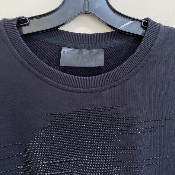 Philipp Plein Crystal Rhinestone Half Skull Sweatshirt *Black* Sz XL - Picture 4 of 15
